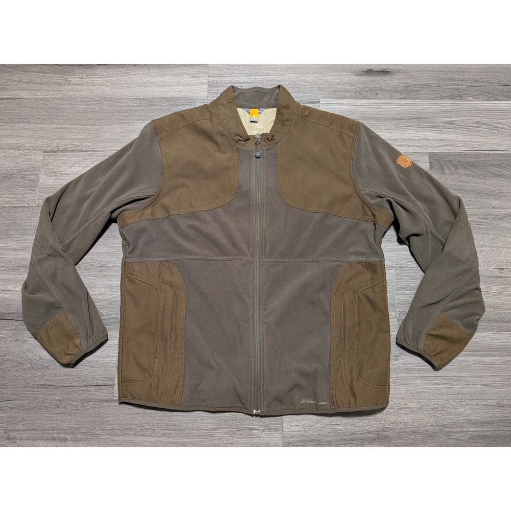 Eddie Bauer Jacket Men's‎ Green Brown Fleece Sport Shop Full Zip Jacket Size XL